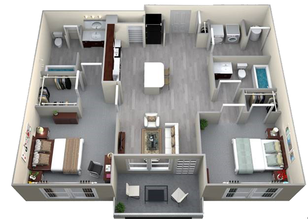Floor plan for 2 beds, 2 baths, 948 sqft